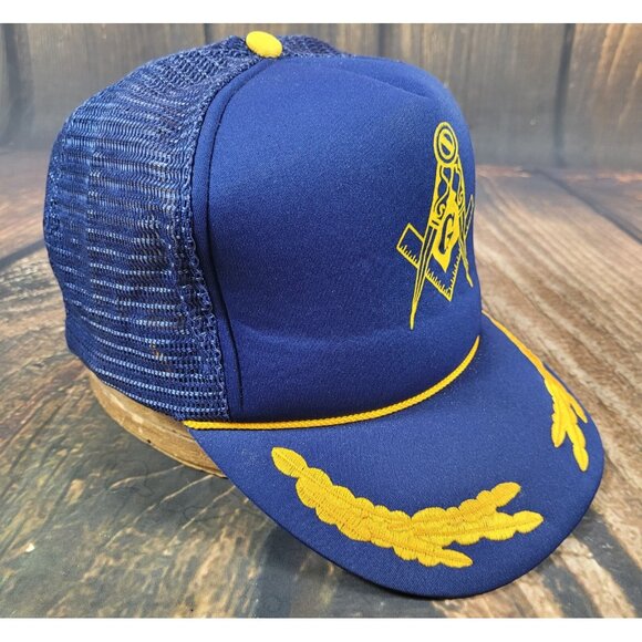 Vintage Free Mason Trucker Snapback Dad Hat Ball Baseball Cap Corded Rope Blue - Picture 3 of 9